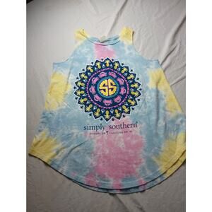 Simply Southern Women Tie Dye Tropical Tank Top Size Medium Round Hem Vacation